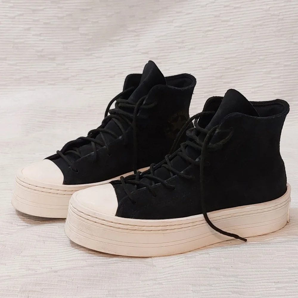 Black High-Top Platform Sneakers with White Toe and Sole - Picture 2 of 10